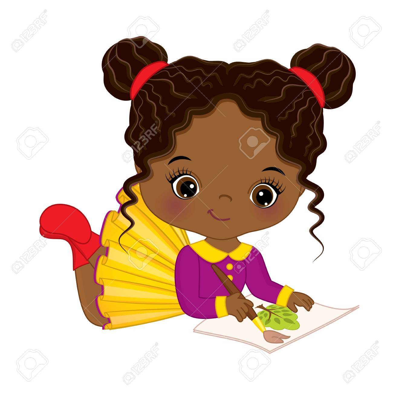 かわいい小さなアフリカ系アメリカ人アーティストの絵画をベクトルします かわいいアフリカ系アメリカ人女の子をベクトルします 小さなアーティスト ベクトル図のイラスト素材 ベクタ Image