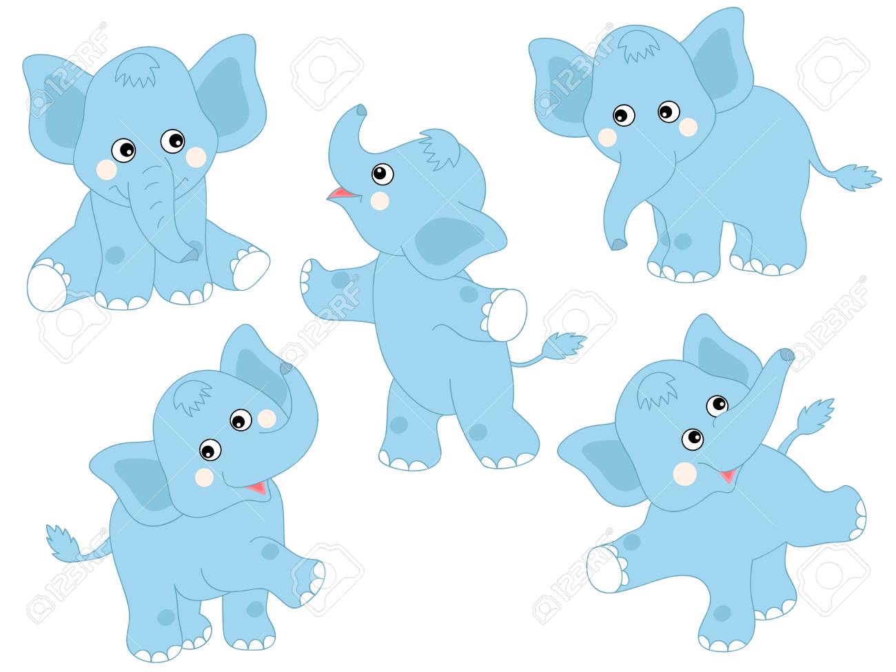 Vector Set Of Cute Cartoon Elephants Vector Baby Elephant
