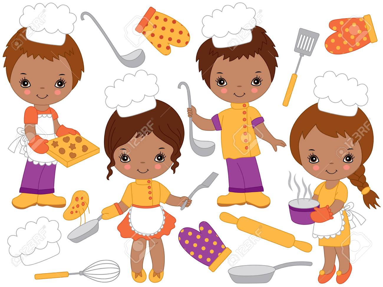 ベクトルかわいい小さなアフリカ系アメリカ人子供の調理し 焼けます 小さな子供をベクトルします 小さなシェフ ベクトル イラスト のイラスト素材 ベクタ Image