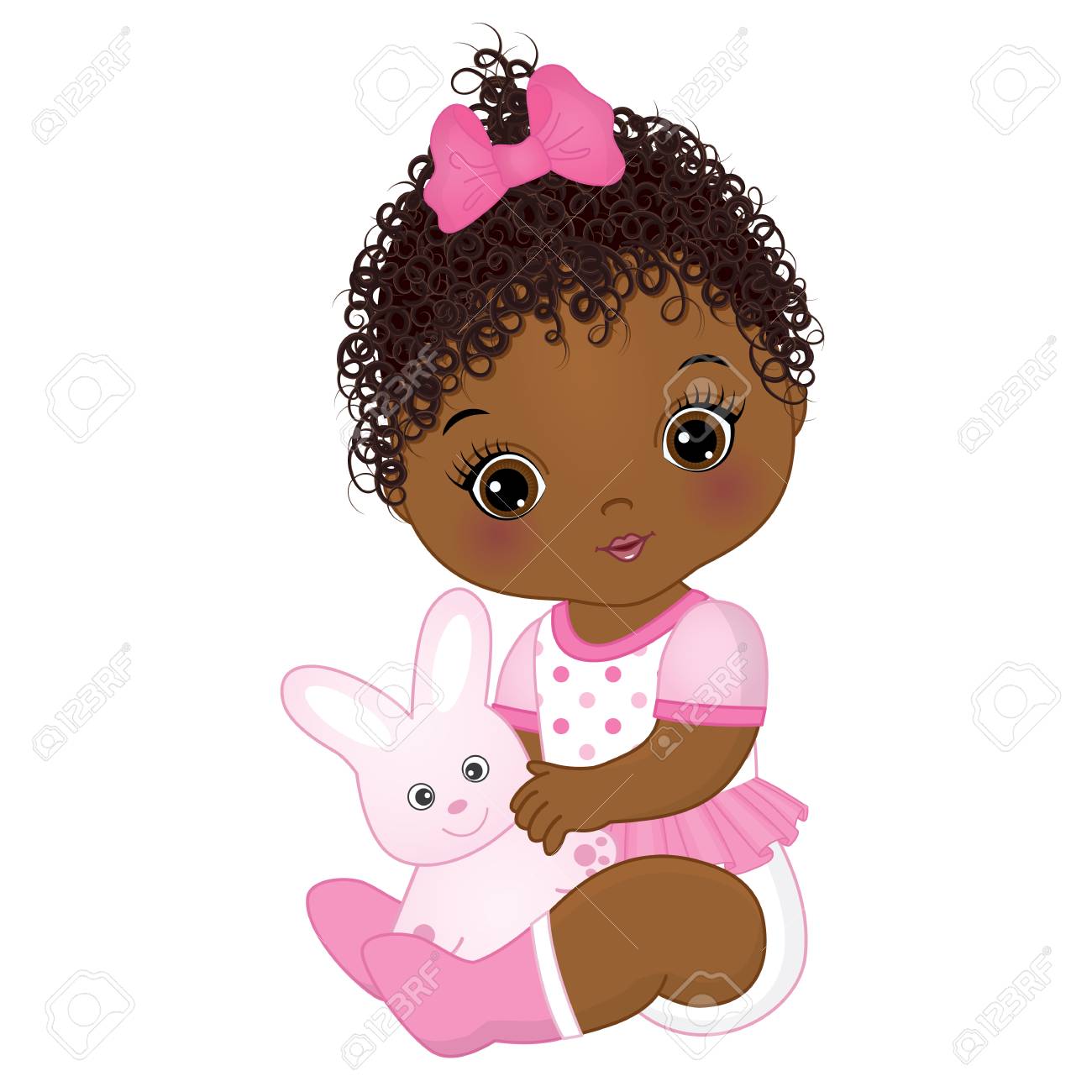 Vector cute African American baby girl with toy bunny. Vector baby girl. African American baby girl vector illustration. - 88893474 Vector cute African American baby girl with toy bunny. Vector baby girl. African American baby girl vector illustration. - 88893474