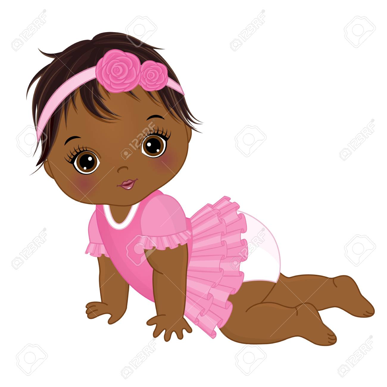 Vector Cute African American Baby Girl Crawling Vector Baby