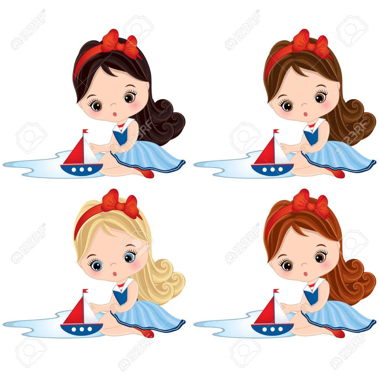 おもちゃの船で遊ぶかわいい女の子をベクトルします 様々 な髪 Coiors 航海スタイルに身を包んだ小さな女の子をベクトルします 小さな女の子をベクトルします グッズ発送ベクトル イラスト女の子 のイラスト素材 ベクタ Image 1136