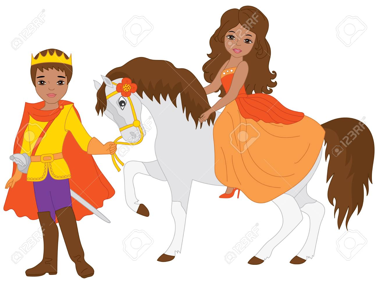 ベクトルのアフリカ系アメリカ人王子と美しい王女 馬の上に座ってベクトル姫 アフリカ系アメリカ人の王子と王女のベクトル イラスト のイラスト素材 ベクタ Image