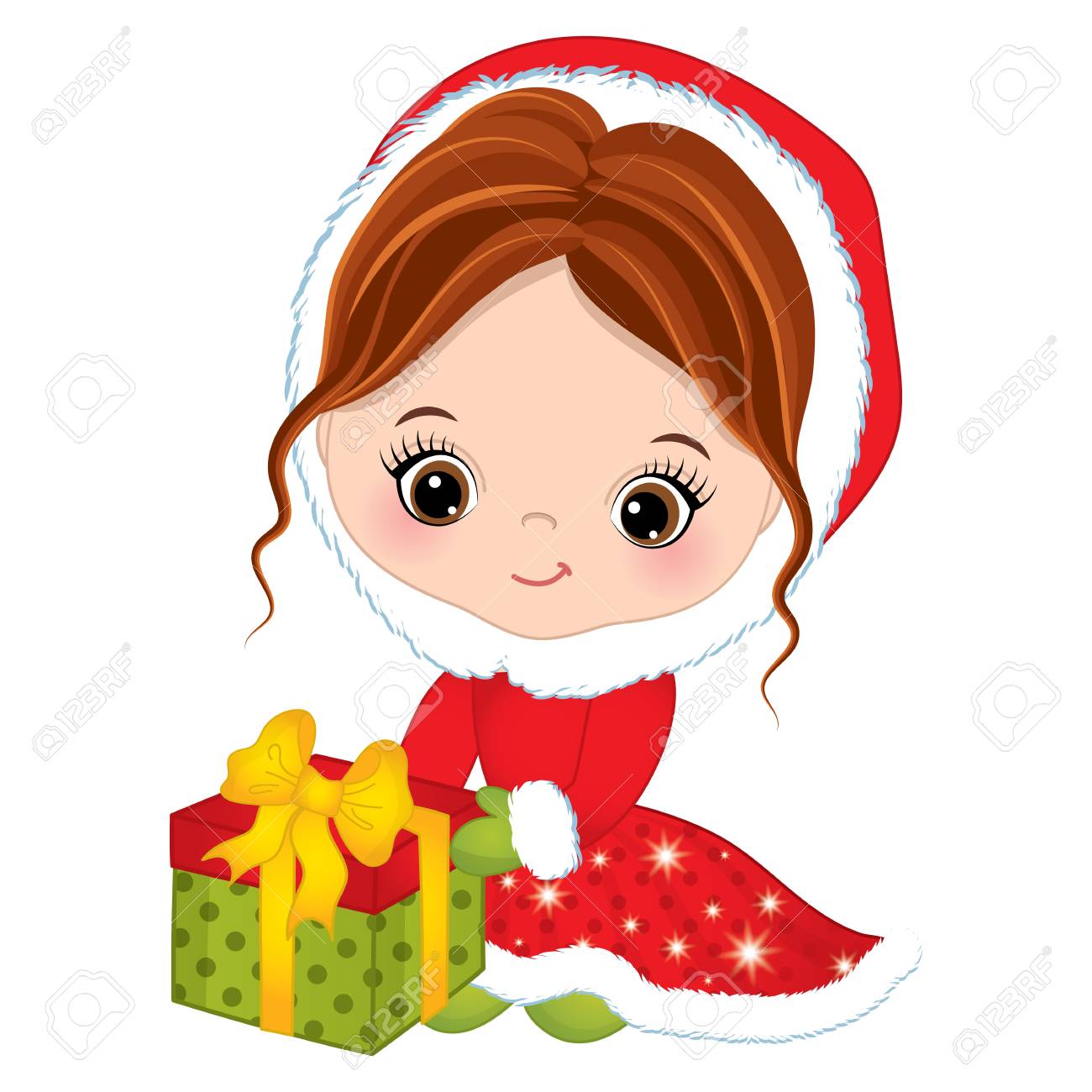 Vector Cute Little Girl With Christmas Gift Box. Vector Christmas Girl In  Red Coat. Vector Little Girl. Little Girl With Gift Box Vector Illustration  Royalty Free Svg, Cliparts, Vectors, And Stock Illustration.