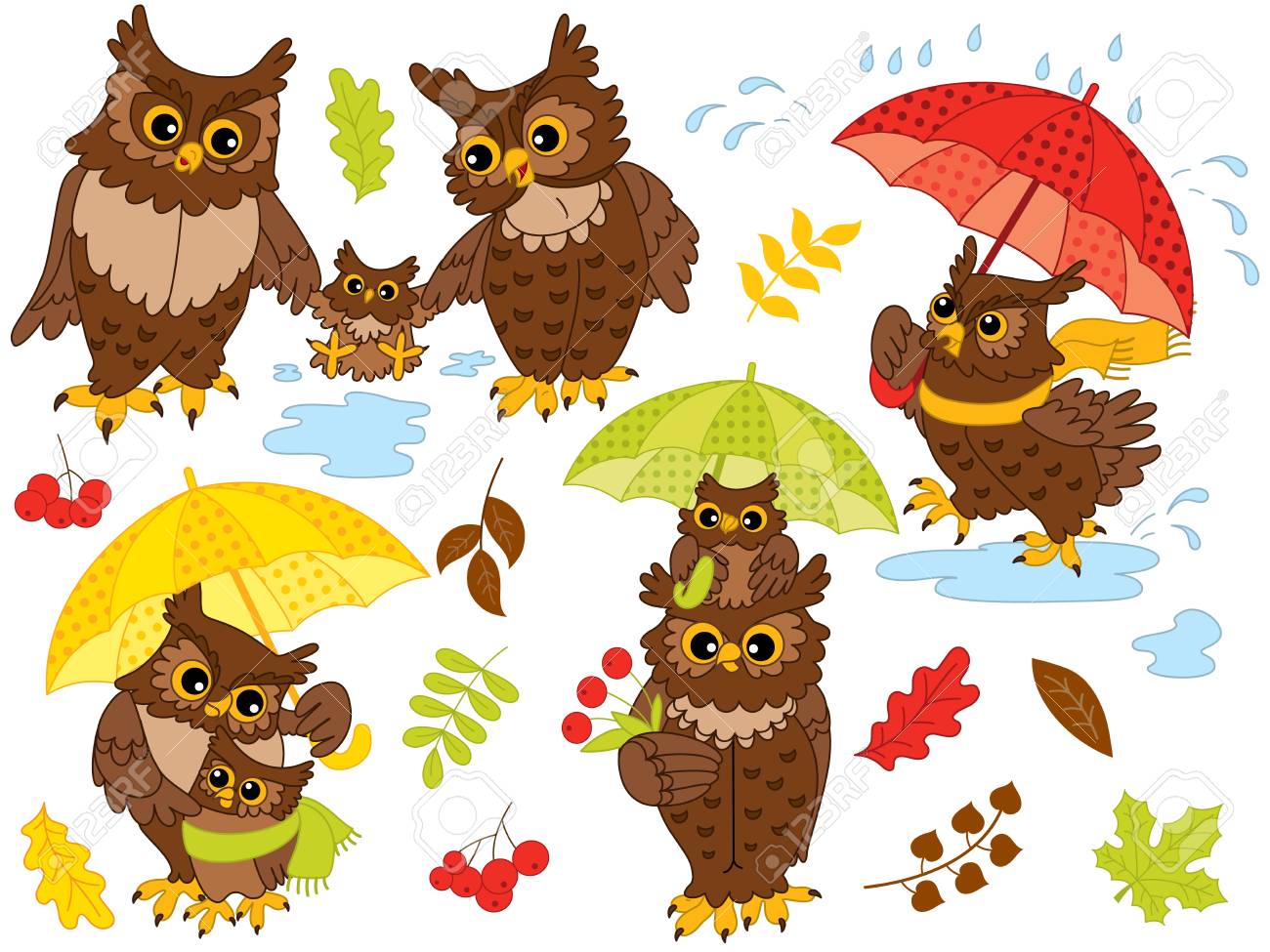 フクロウ Owlets パラソル 葉 果実入りベクトル秋 ベクトルのフクロウ フクロウ ベクトル イラスト のイラスト素材 ベクタ Image