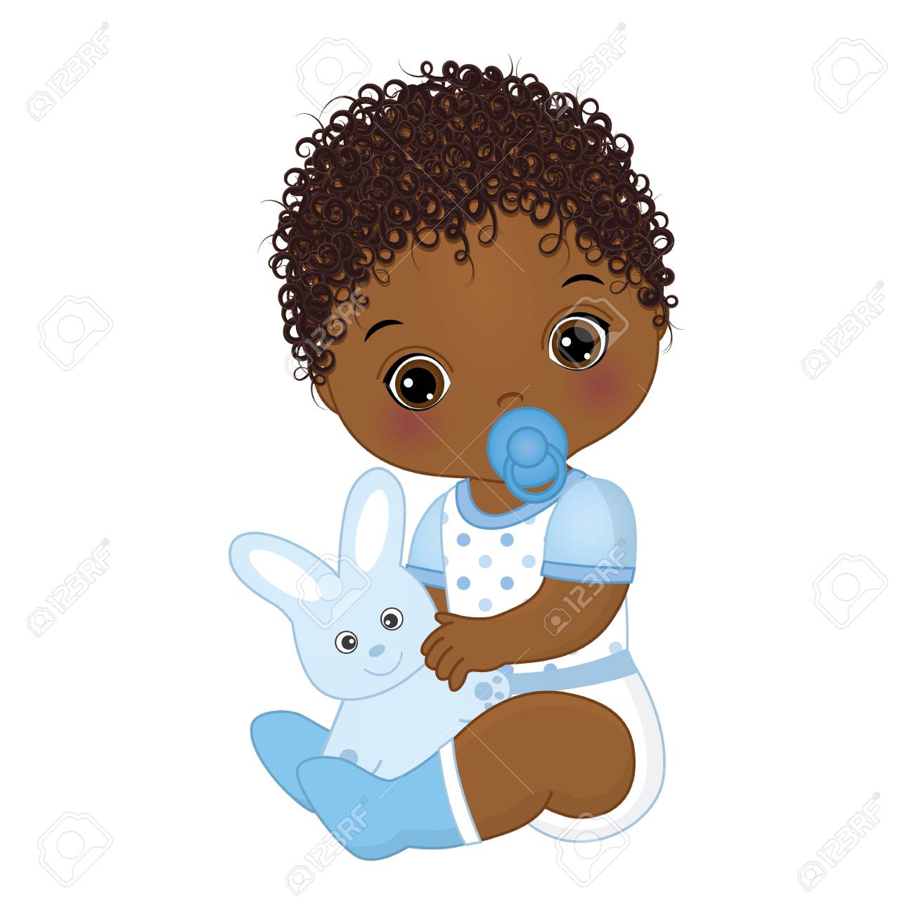 Vector cute African American baby boy with toy bunny. Vector baby boy with dummy. Vector baby boy shower. African American baby boy vector illustration - 102988398 Vector cute African American baby boy with toy bunny. Vector baby boy with dummy. Vector baby boy shower. African American baby boy vector illustration - 102988398