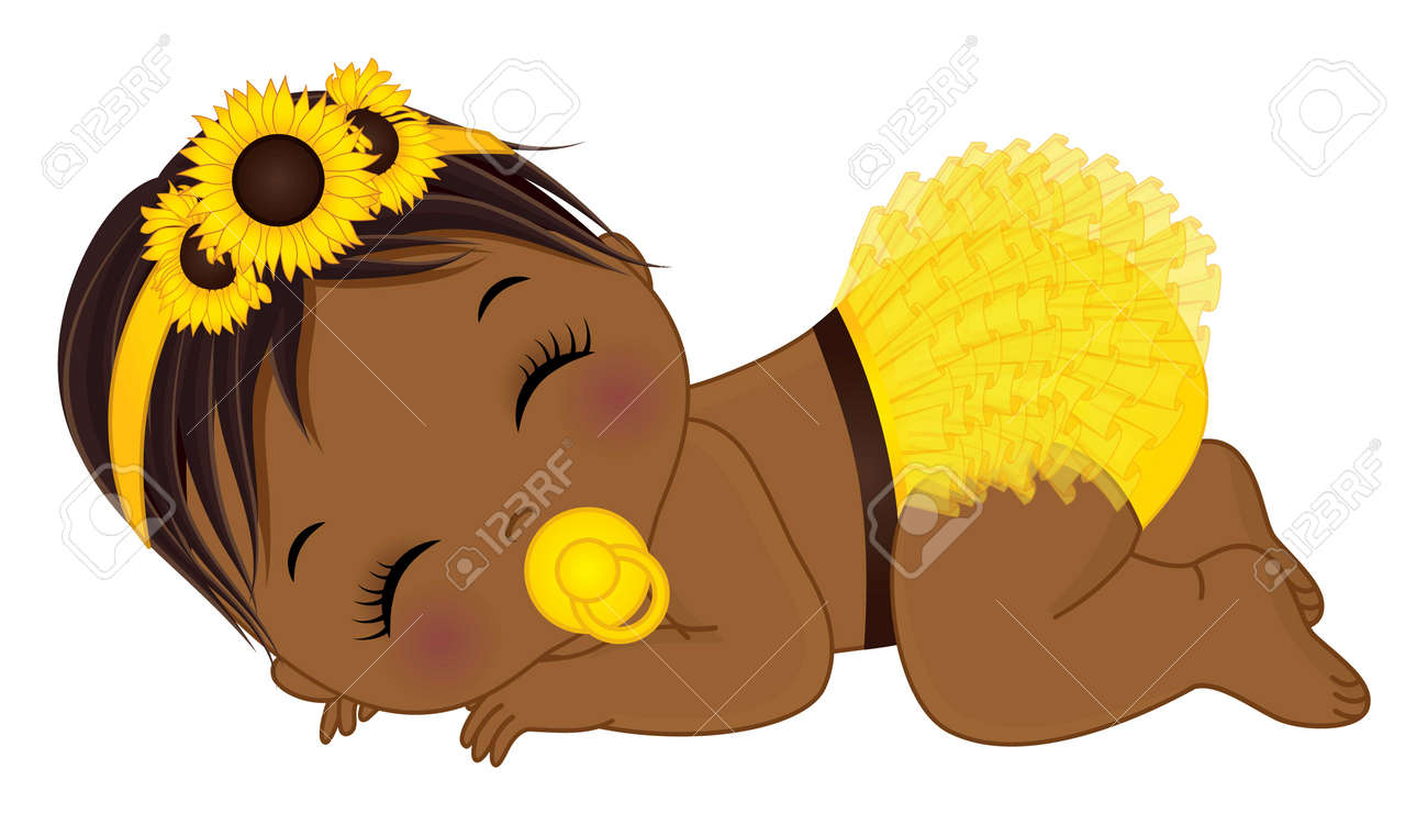 African American Sunflower Baby Girl With Pacifier Royalty Free SVG,  Cliparts, Vectors, and Stock Illustration. Image 172355326., image size:1300x751