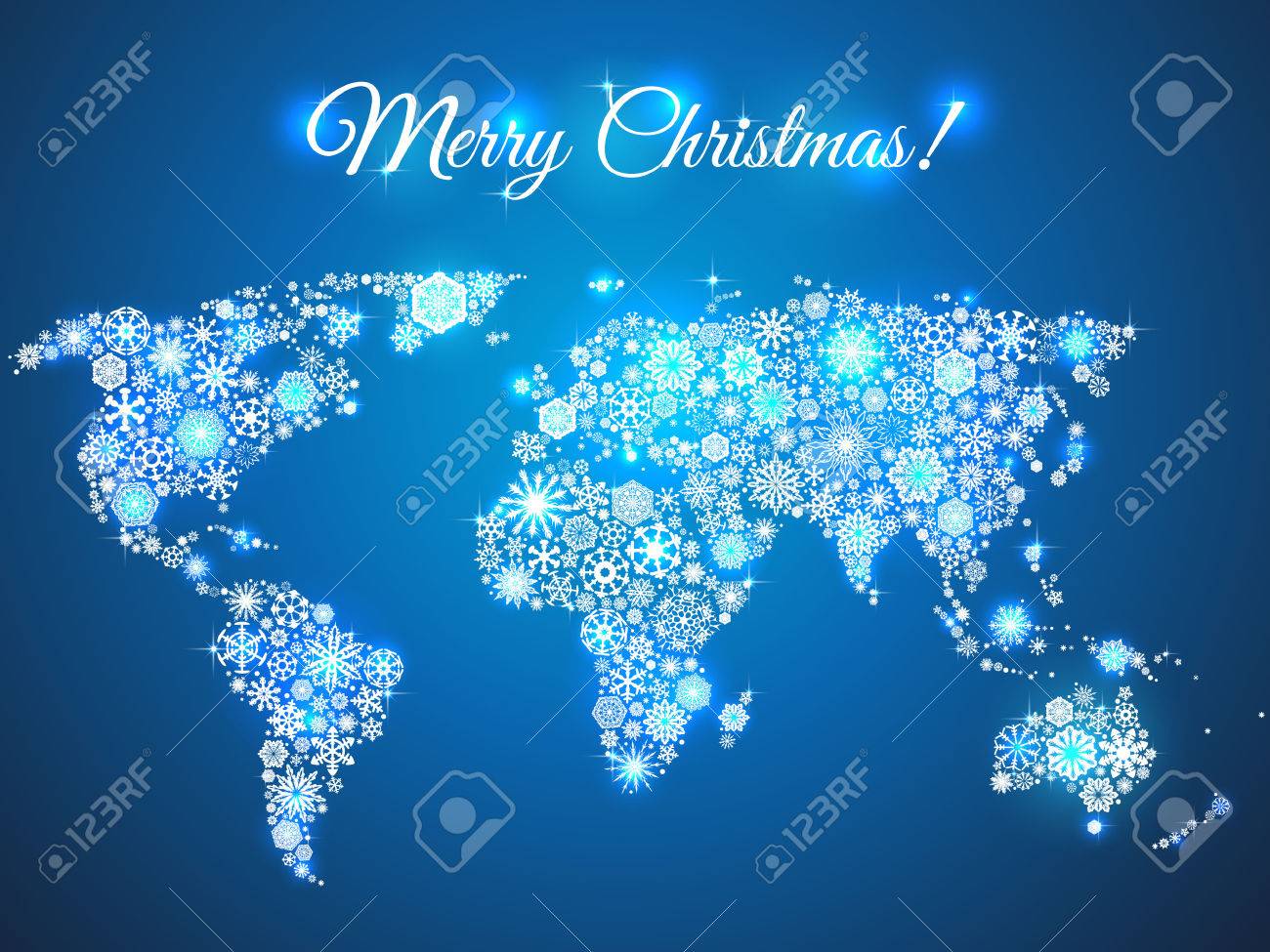 snowflakes world map for the new year, greeting card on blue background - 33487606 snowflakes world map for the new year, greeting card on blue background - 33487606