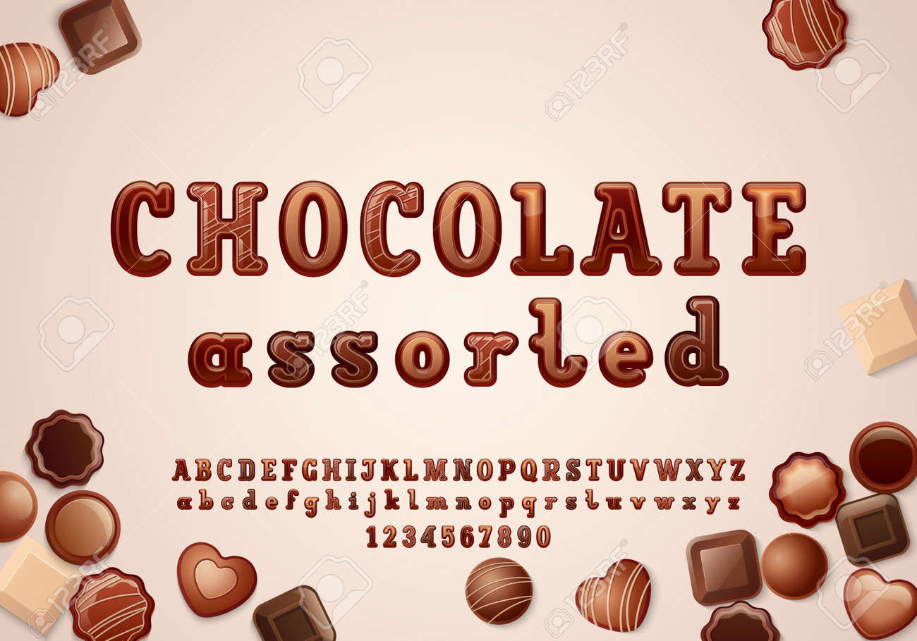 Original 3d font in the chocolate style, rounded alphabet slab serif, uppercase and lowercase letters from A to Z and numbers from to 9, vector illustration 10EPS - 168654111 Original 3d font in the chocolate style, rounded alphabet slab serif, uppercase and lowercase letters from A to Z and numbers from to 9, vector illustration 10EPS - 168654111