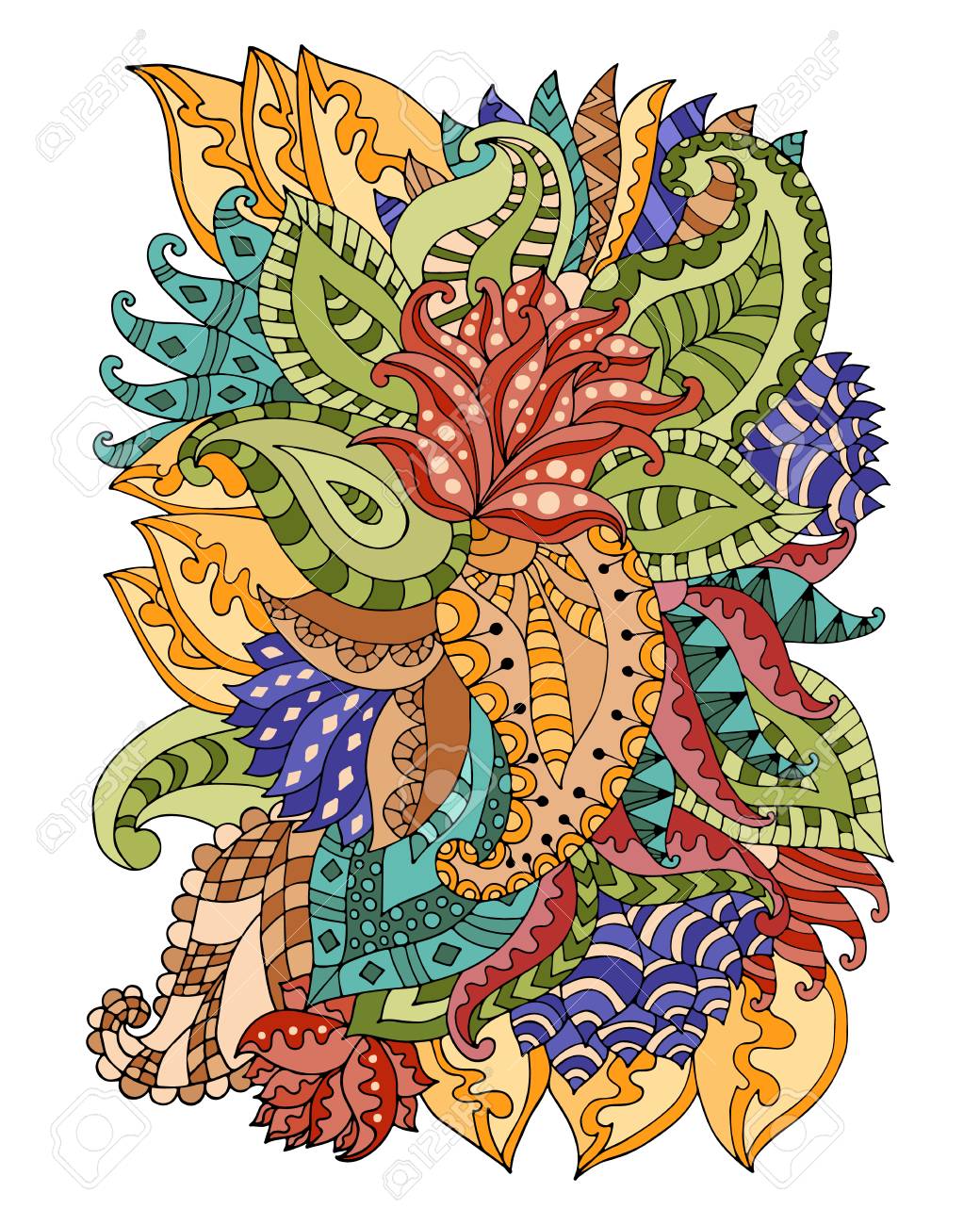 magic pattern with abstract flowers and leaves bohemian background