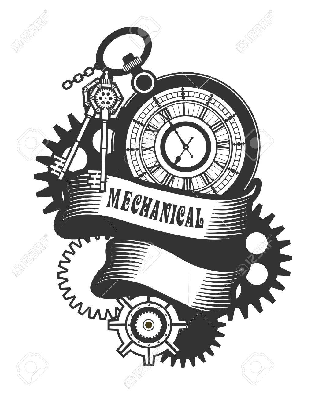 Vector Steampunk Mechanical Clock And Rotating Parts In A Rectangular Shape  Badge Royalty Free SVG, Cliparts, Vectors, and Stock Illustration. Image  41544019., image size:1066x1300