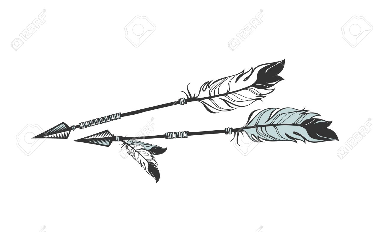 vector illustration two arrows decorated with feathers royalty free