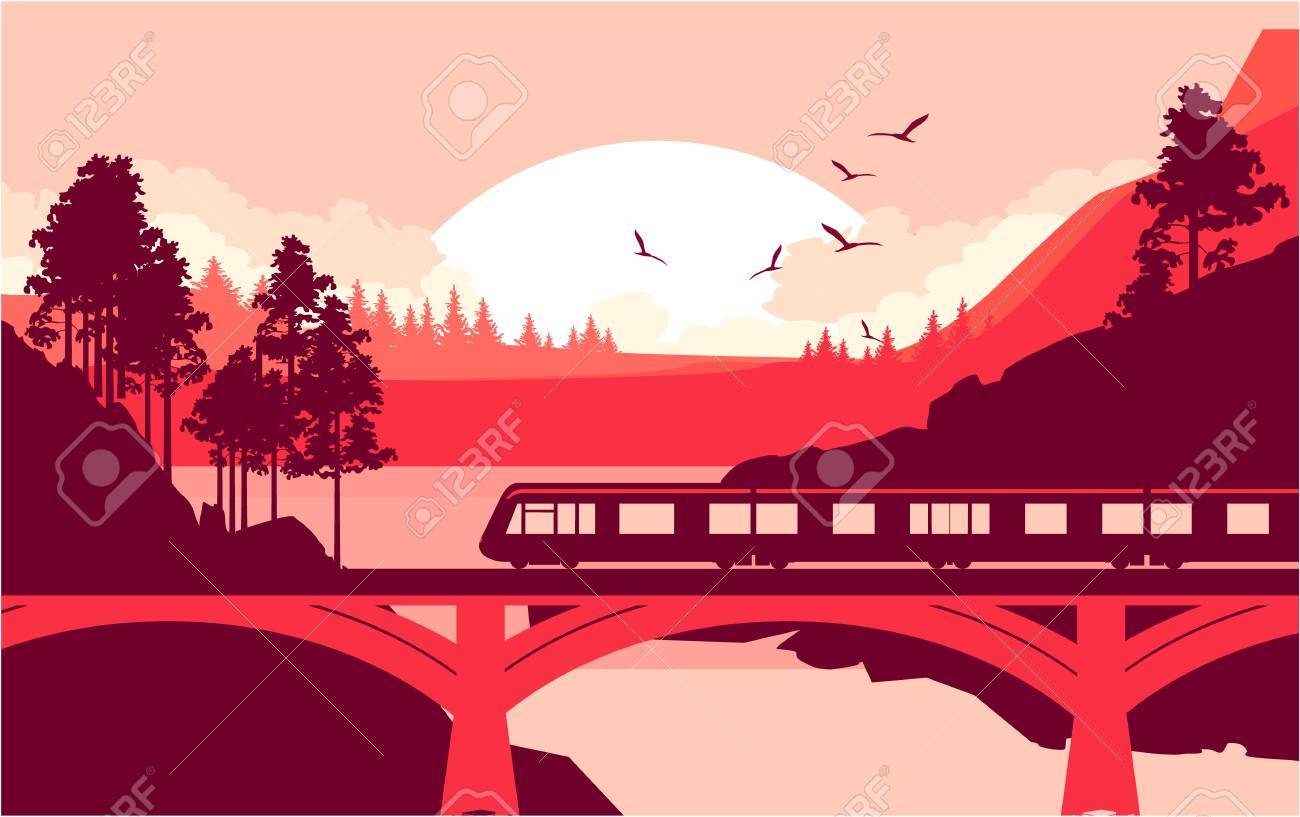 山の荒野の鉄道橋の上で高速乗る電車 機関車のベクター イラストです のイラスト素材 ベクタ Image 山の荒野の鉄道橋の上で高速乗る電車 機関車のベクター イラストです のイラスト素材 ベクタ Image
