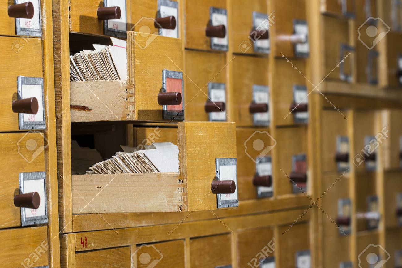 Database Concept Vintage Cabinet Library Card Or File Catalog