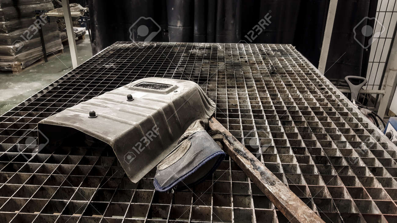 Perspective Image Of Welding Mask On Galvanized Steel Grid In Stock Photo Picture And Royalty Free Image Image 157362764