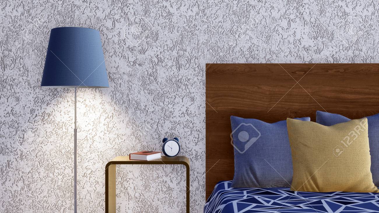 Close Up Of Double Bed Night Table And Floor Lamp Against White Stock Photo Picture And Royalty Free Image Image 114334656