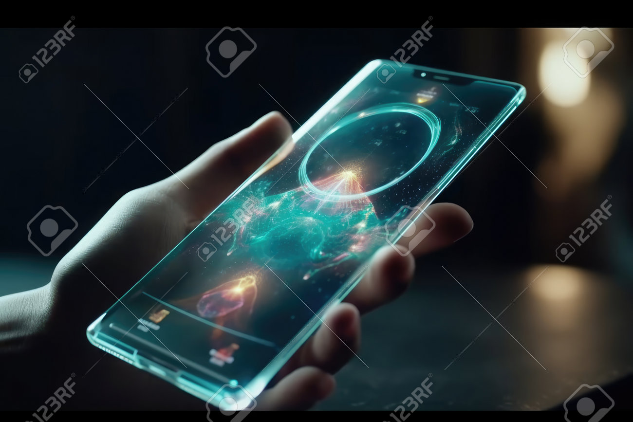 Cell Phone Of The Future Transparent Invisible, Mobile, Siri Alice Hologram  Artificial Intelligence, Smartphone Ai, Metaverse And Blockchain  Technology, Innovative Future Data Network. Stock Photo, Picture and  Royalty Free Image. Image 203767139., image size:1300x867