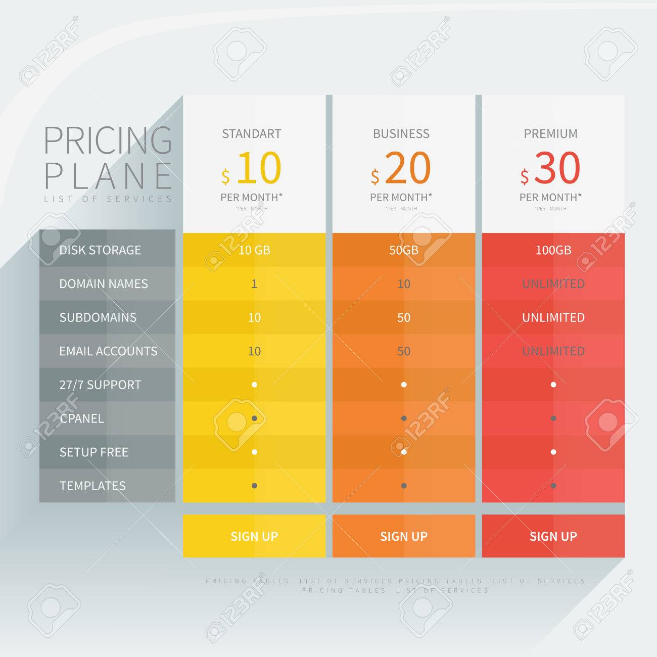 商業ビジネス Web サービスおよびアプリケーションのセットの価格比較表 ウェブサイト バナー広告 ホスティング Ui Ux モバイル アプリ ベクトル図テンプレートのデザイン要素のインターフェイスです のイラスト素材 ベクタ Image