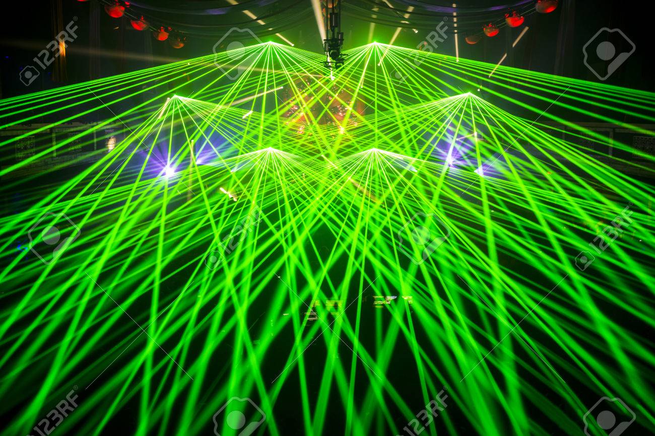 color disco club light with special effects and laser show stock