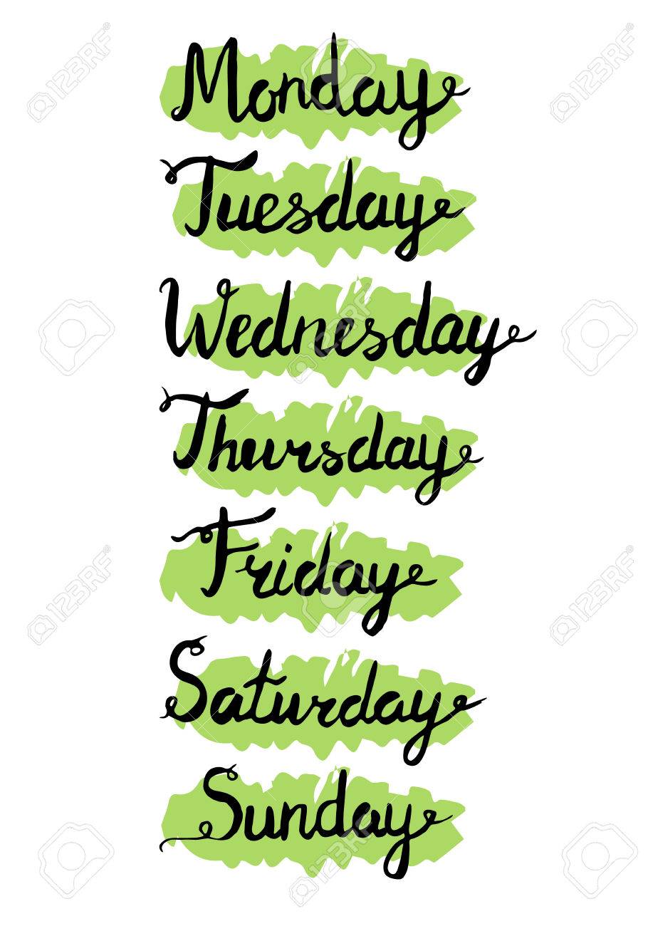 weekdays seven days lettering calendar days of the week monday monday friday calendar