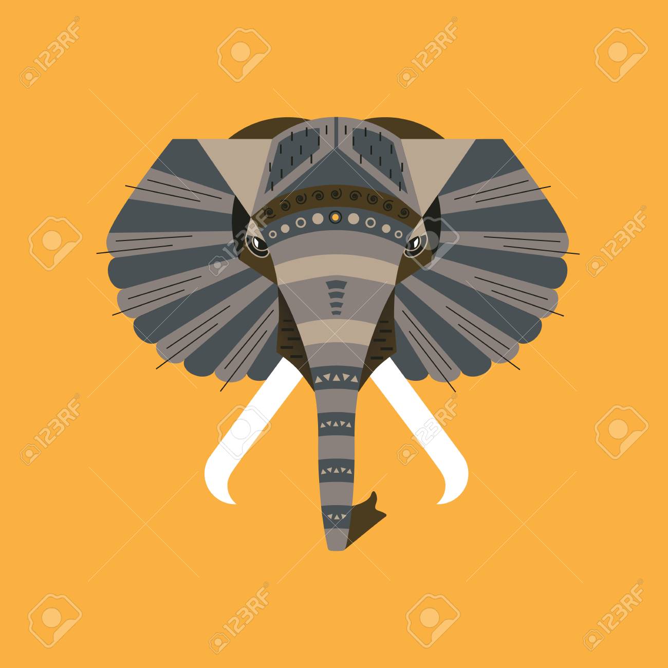 象のベクター イラストです 動物のフラットのイラスト 幾何学的な動物 シンプルでかわいい象 動物の肖像画は ユニークな幾何学的なフラット スタイルで作られました 分離アイコン デザイン のイラスト素材 ベクタ Image