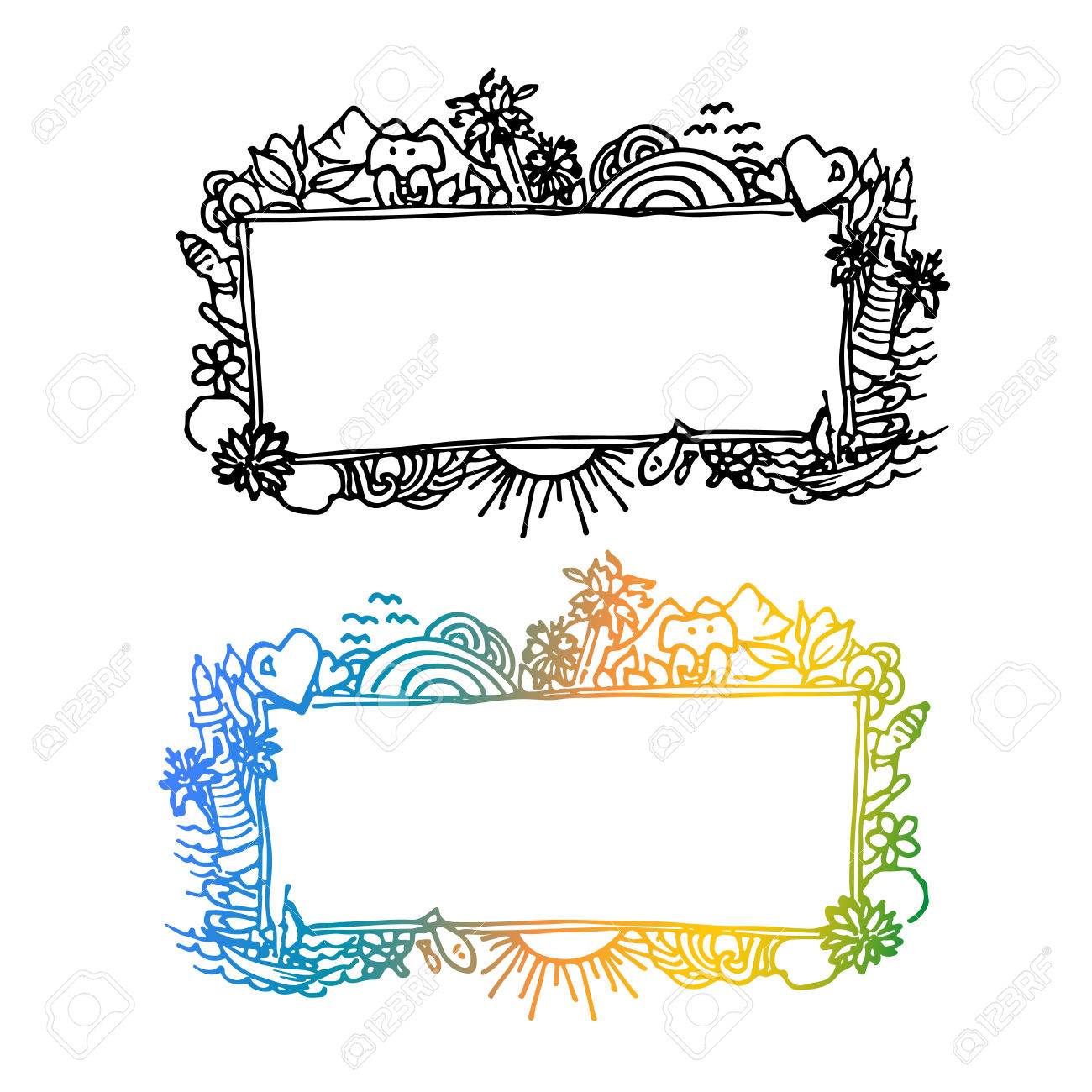 Vector Doodle Marco Con Elementos Asiaticos Marco Decorativo De Bosquejo De Estilo Tropical Ilustraciones Vectoriales Clip Art Vectorizado Libre De Derechos Image