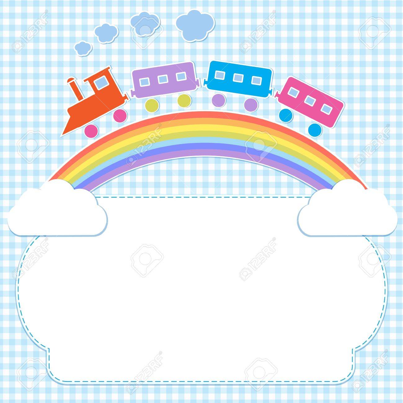 虹のカラフルな列車を持つフレームのイラスト素材 ベクタ Image