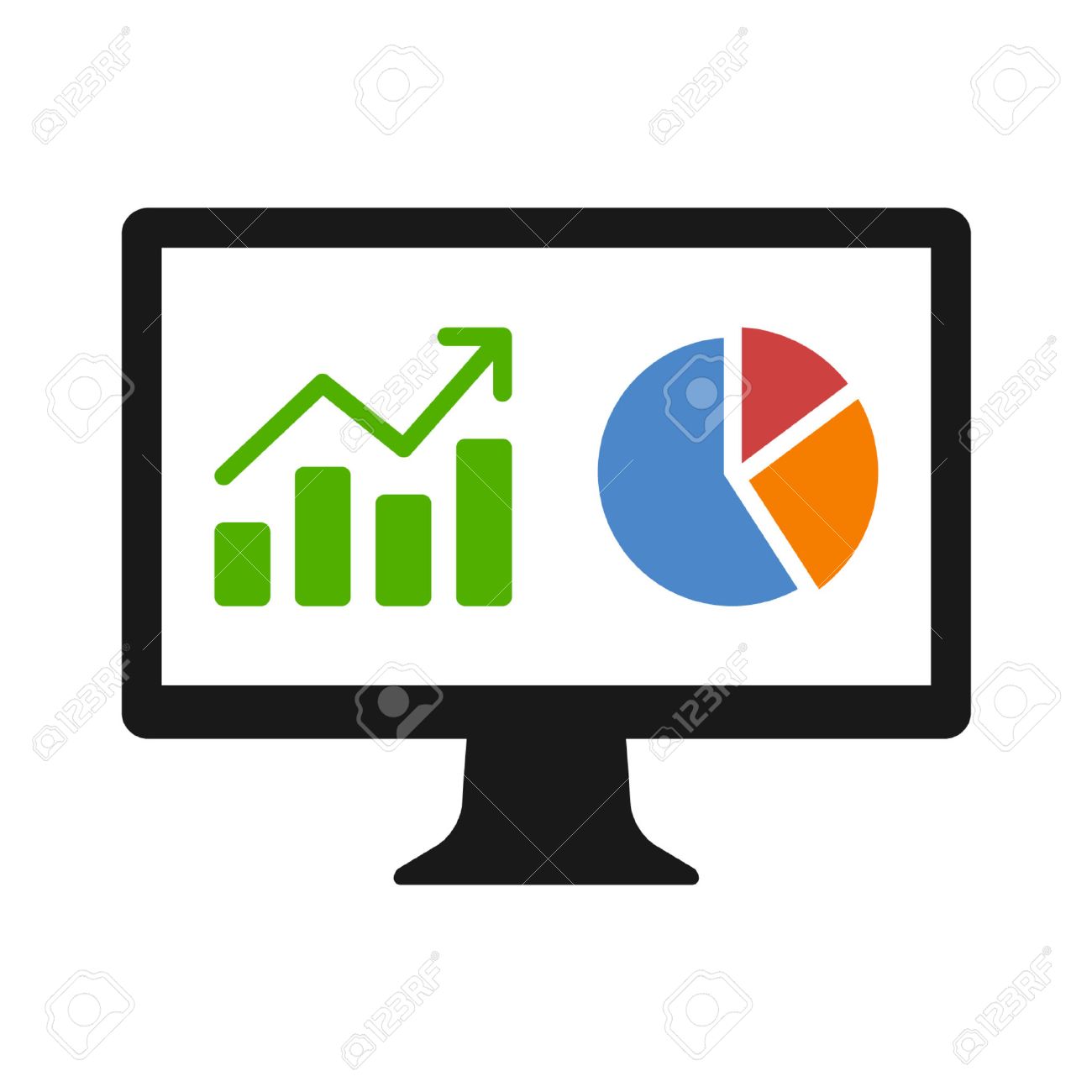 financial analytic chart graphs on computer monitor flat icon financial graphs and charts