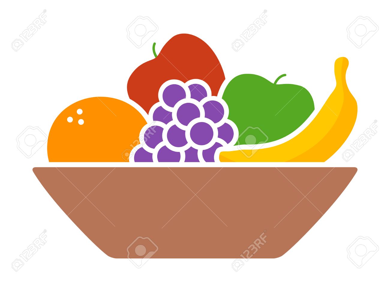 Bowl of fruit / fruits with orange, banana, grapes and apples flat colorful icon for apps and websites - 68703490 Bowl of fruit / fruits with orange, banana, grapes and apples flat colorful icon for apps and websites - 68703490