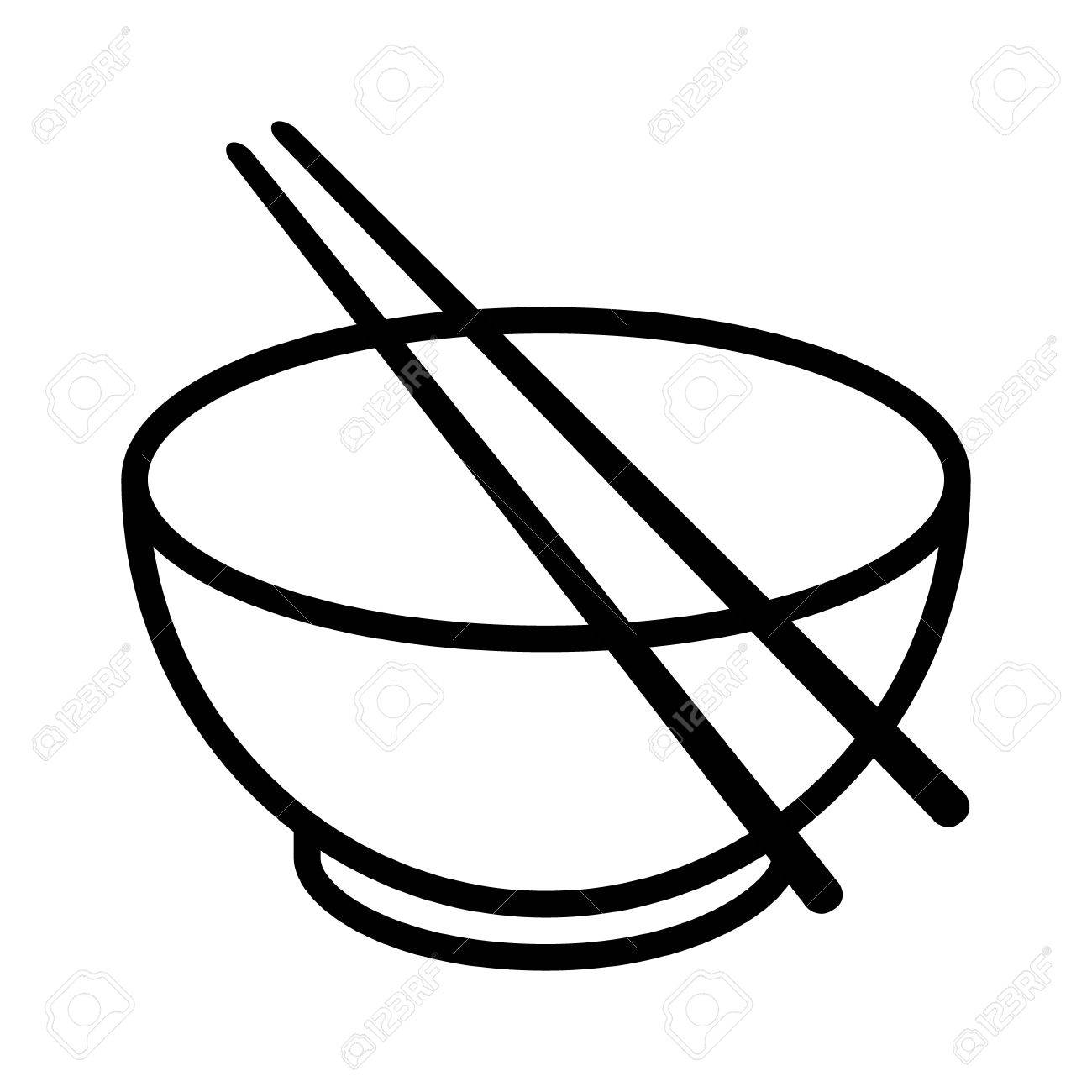 bowl with chopsticks line art vector icon for food apps and websites