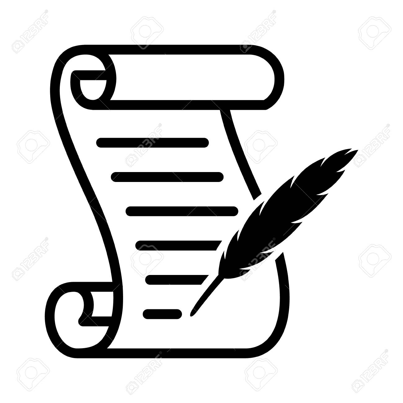 Writing on a scroll with a feather quill pen line art vector icon for games and websites - 82069369 Writing on a scroll with a feather quill pen line art vector icon for games and websites - 82069369
