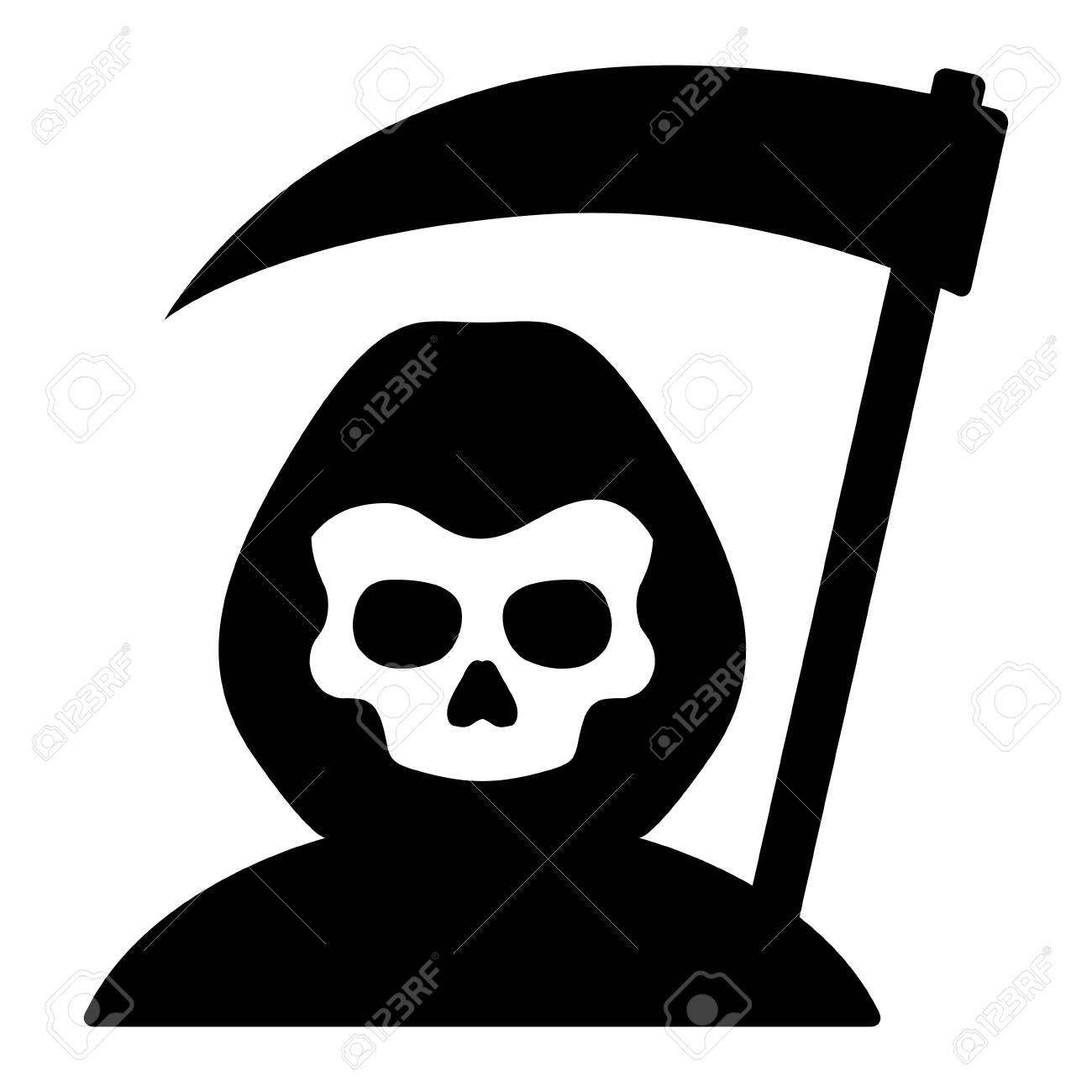Parca O Muerte Con Capucha Y Calavera Empuñando Un Icono De Vector Plano  Simple Guadaña Para Juegos Y Sitios Web Ilustraciones svg, vectoriales,  clip art vectorizado libre de derechos. Image 135282046, image size:1300x1300