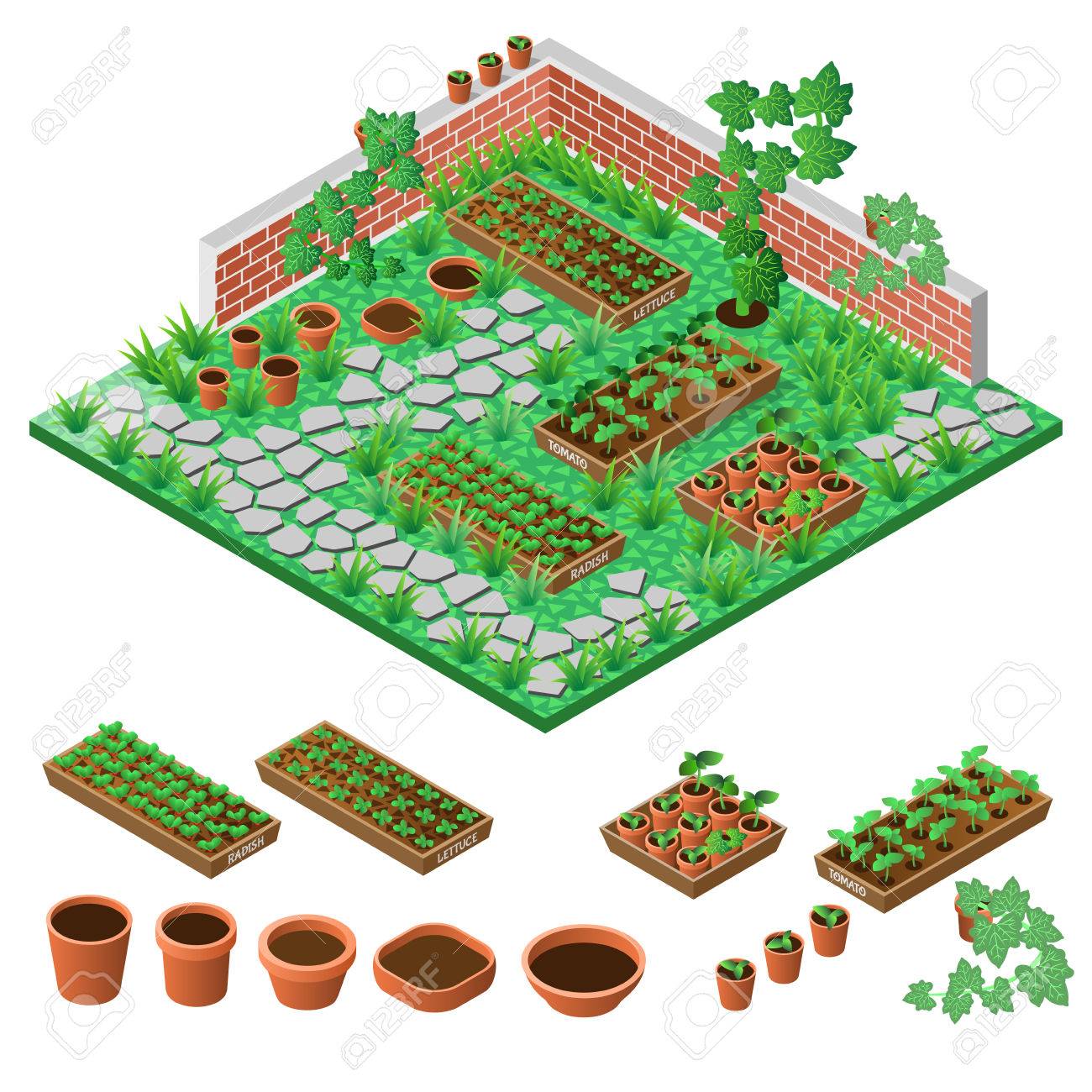 Garden In Spring. Isometric Icon Set. Vector Illustration. Royalty Free  SVG, Cliparts, Vectors, and Stock Illustration. Image 56698168., image size:1300x1300