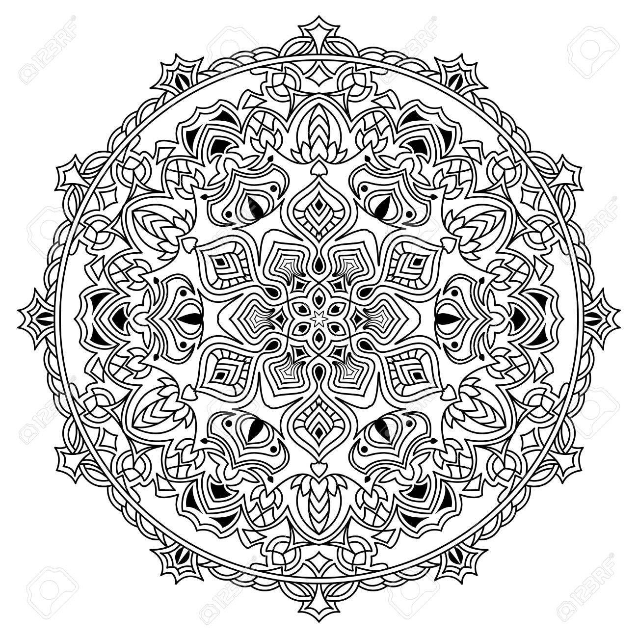 狭いマンダラ ぬり絵やタトゥー モノクロのベクター イラストです のイラスト素材 ベクタ Image 81712882