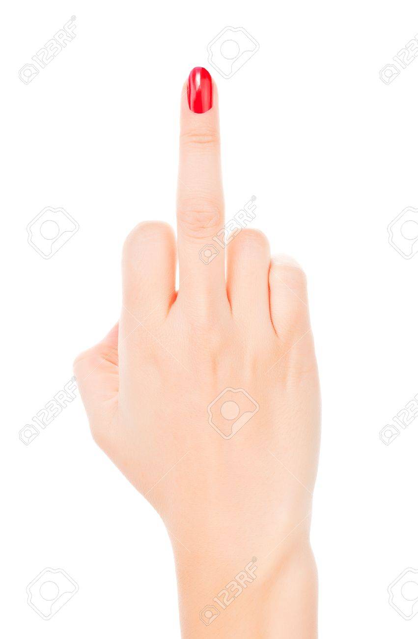 Weibliche Hand Mit Roten Fingernagel Zeigt Den Mittelfinger Isoliert Auf Weiss Offensive Geste Lizenzfreie Fotos Bilder Und Stock Fotografie Image 11212777