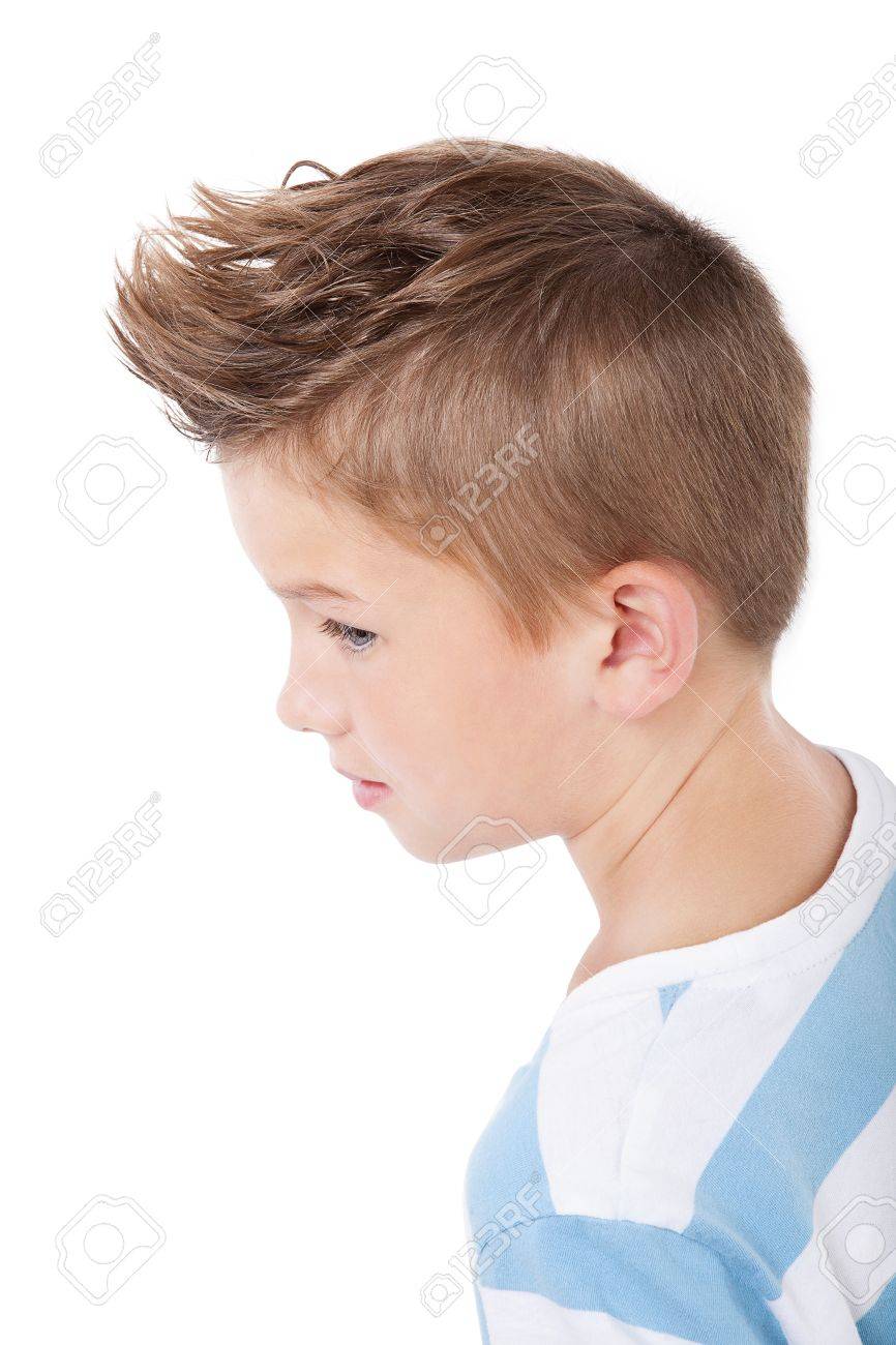 Charming Cool Boy With Modern Haircut Isolated On White Background