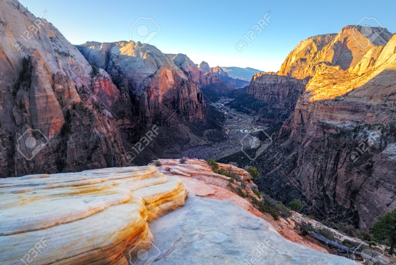 Landscape View Of Mountain Valley In Zion National Park Utah Stock Photo Picture And Royalty Free Image Image