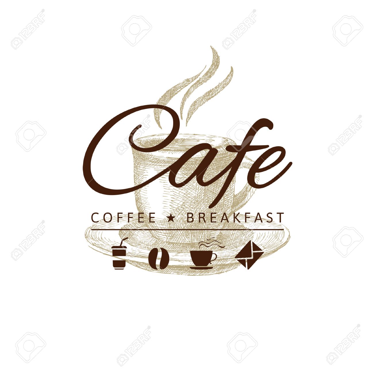 cafe logo with hand drawn coffee cup royalty free cliparts vectors