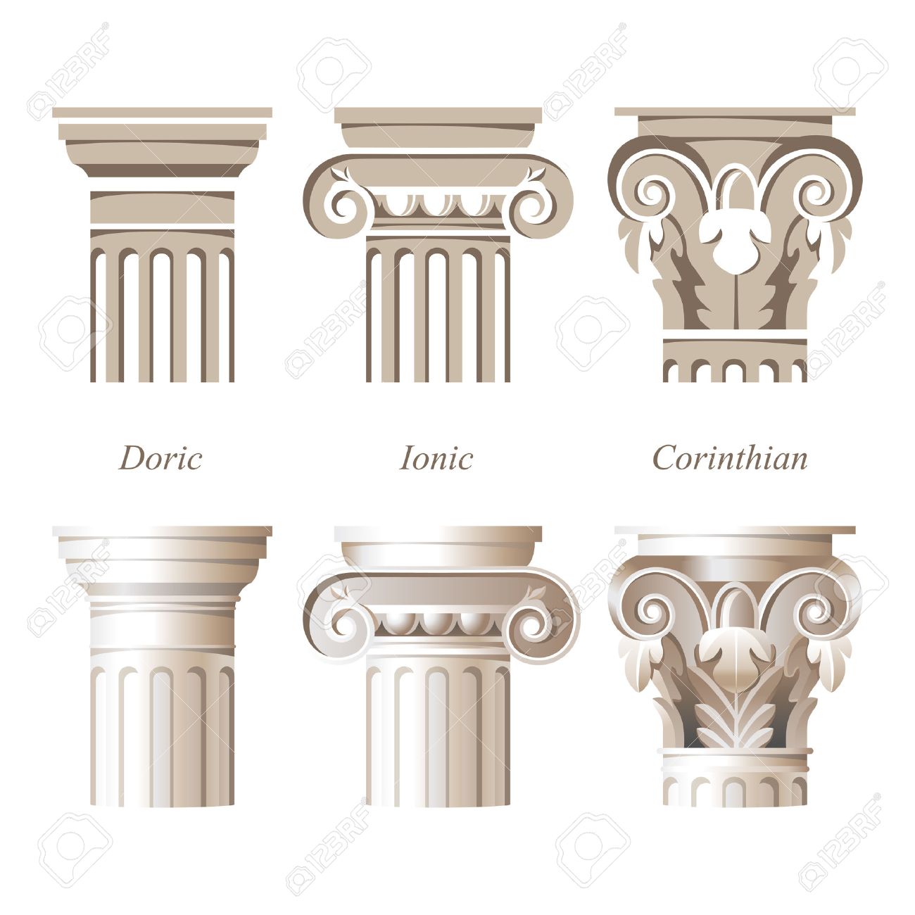 stylized and realistic columns in different styles ionic doric column styles