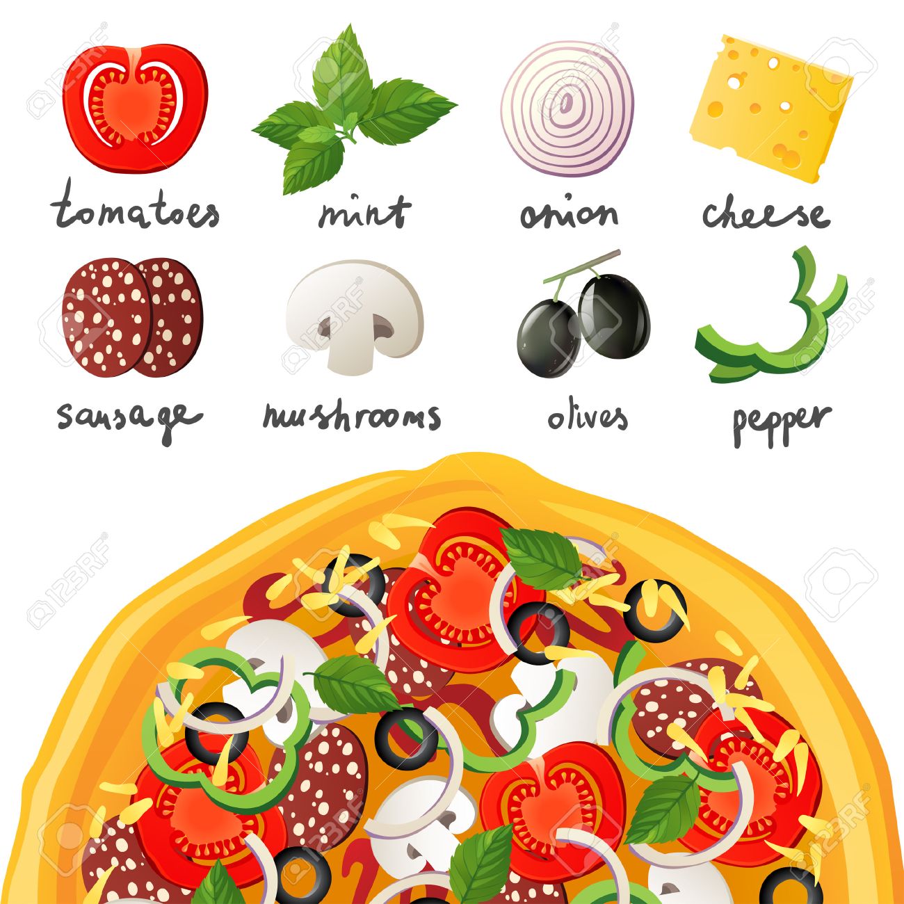 Pizza And Ingredients For Pizza Royalty Free SVG, Cliparts, Vectors, And  Stock Illustration. Image 26768835.