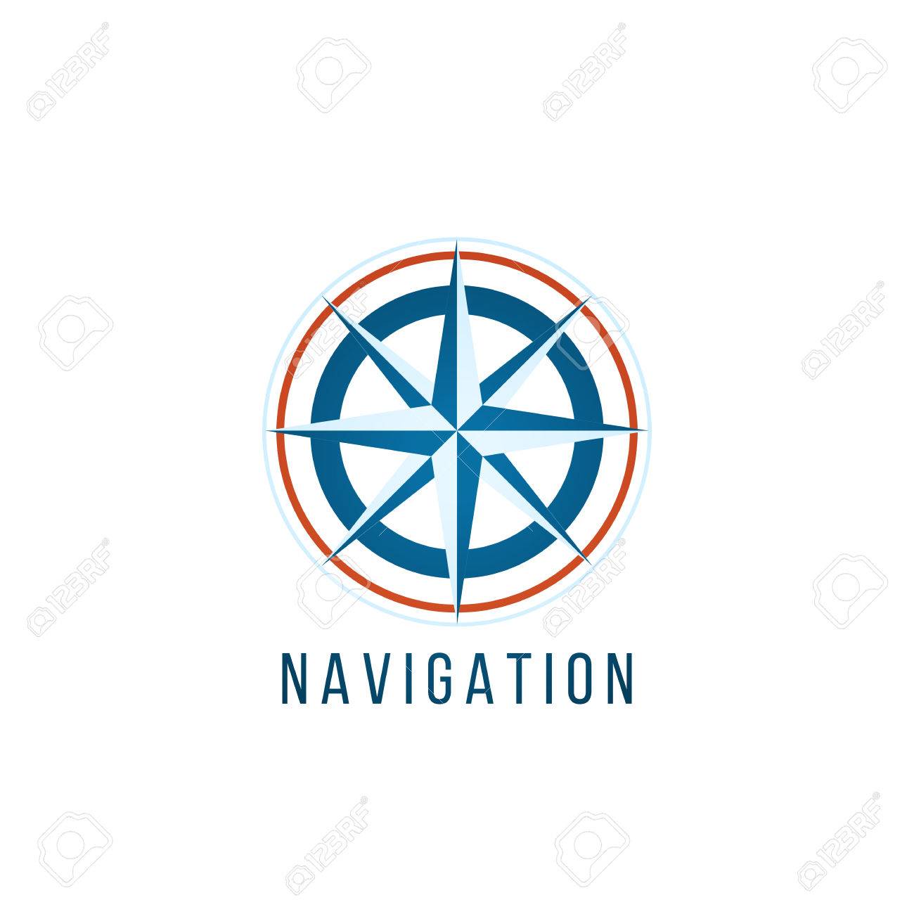 白い背景の上のコンパス ナビゲーションのロゴのテンプレートのイラスト素材 ベクタ Image
