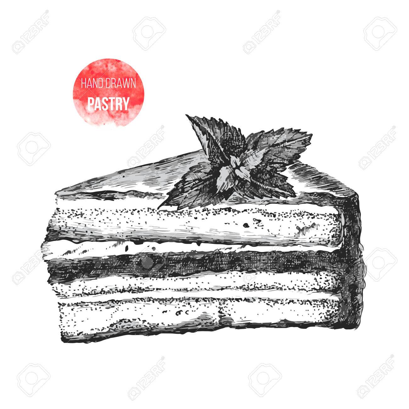 Handgezeichnete Schwarz Weiss Scheibe Kuchen Mit Minze Lizenzfrei Nutzbare Vektorgrafiken Clip Arts Illustrationen Image 48490969