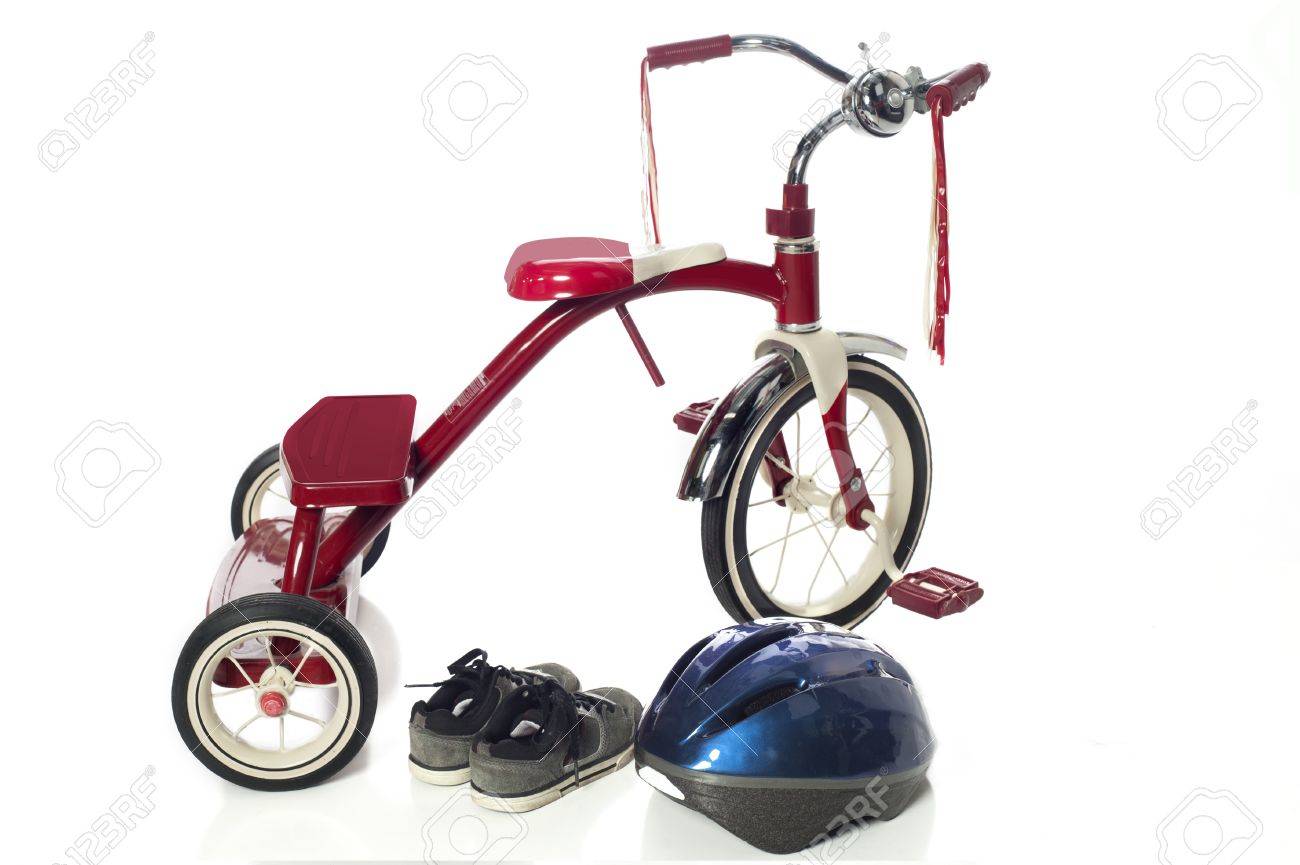 red and white tricycle