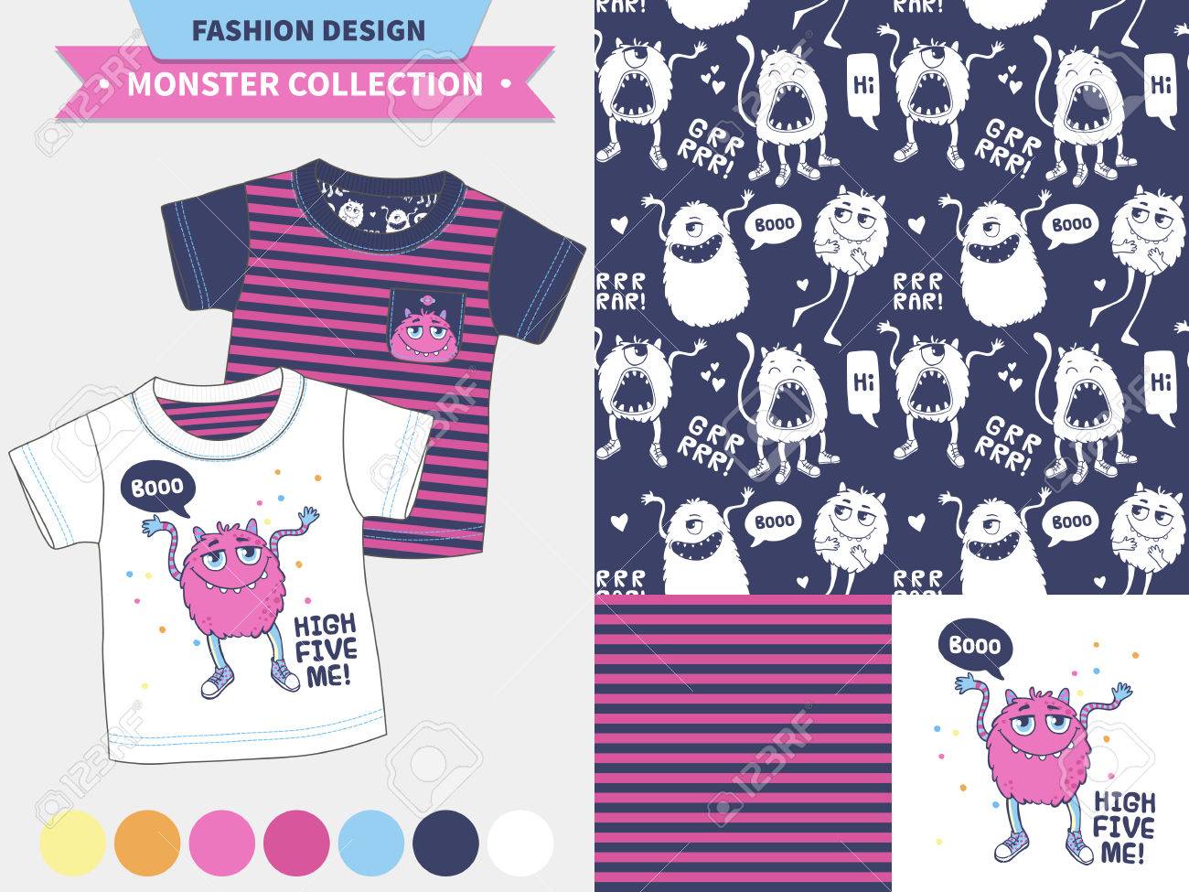 monster collection vector fashion design set for baby and kids