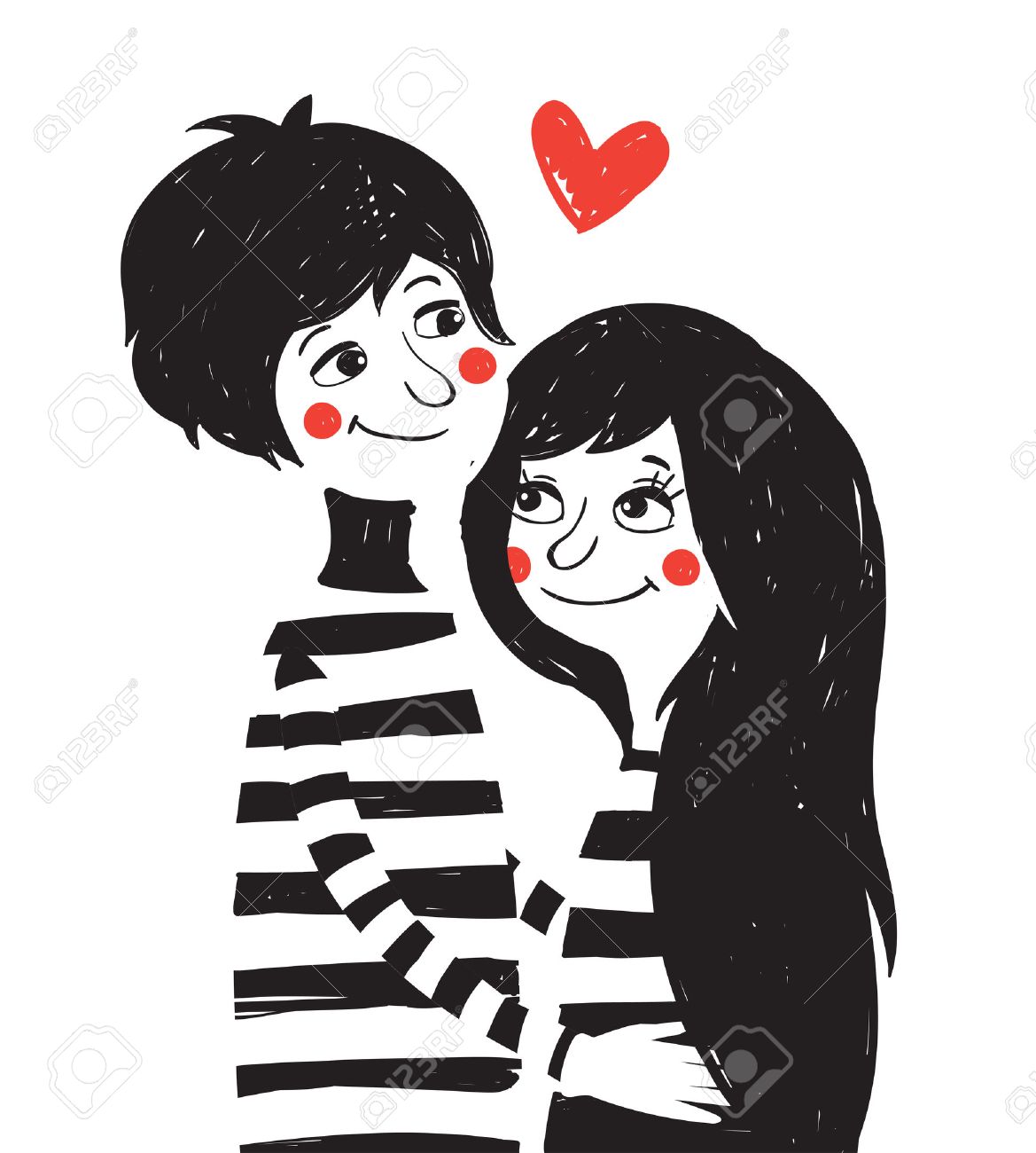 Hand drawn vintage illustration with lovely couple. Valentine day greating card. - 49963578 Hand drawn vintage illustration with lovely couple. Valentine day greating card. - 49963578