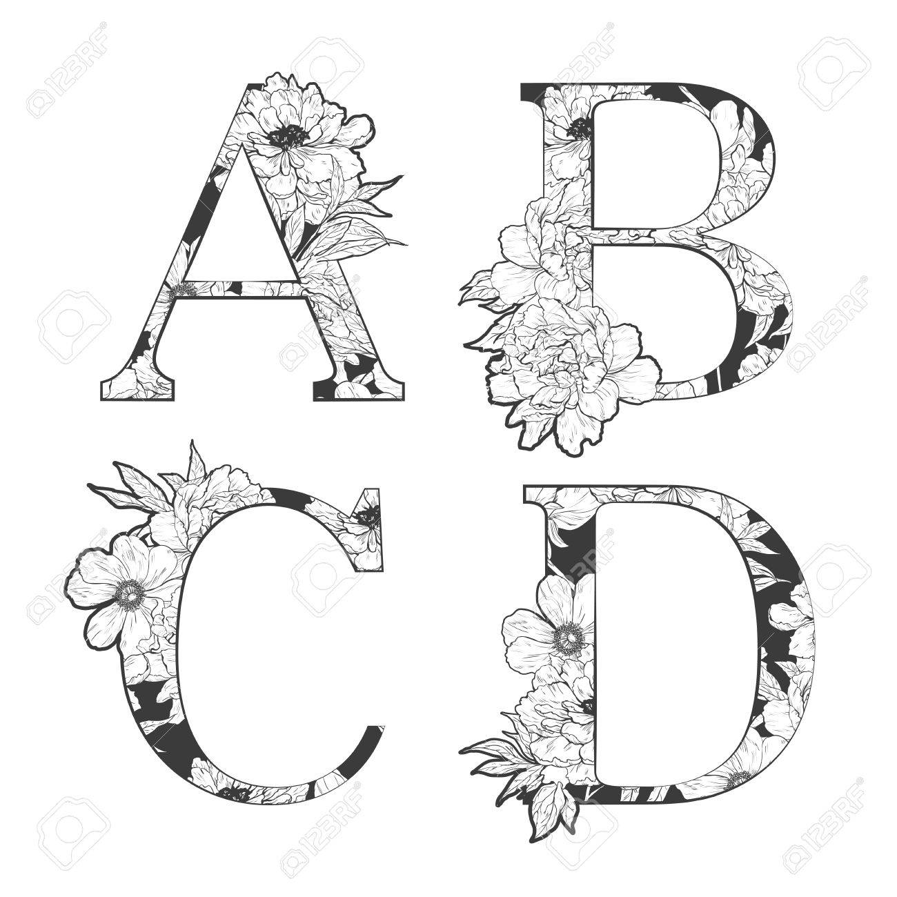 flower alphabet. Tattoo art, coloring books. Isolated on white background. Check my portfolio for other letters. - 52783001 flower alphabet. Tattoo art, coloring books. Isolated on white background. Check my portfolio for other letters. - 52783001