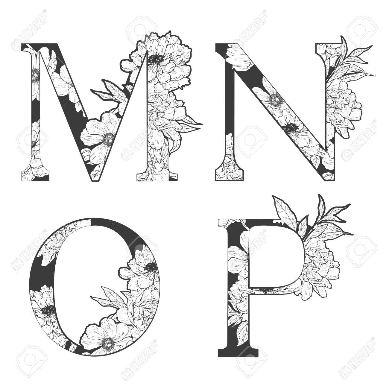 flower alphabet. Tattoo art, coloring books. Isolated on white background. Check my portfolio for other letters. - 52782998 flower alphabet. Tattoo art, coloring books. Isolated on white background. Check my portfolio for other letters. - 52782998