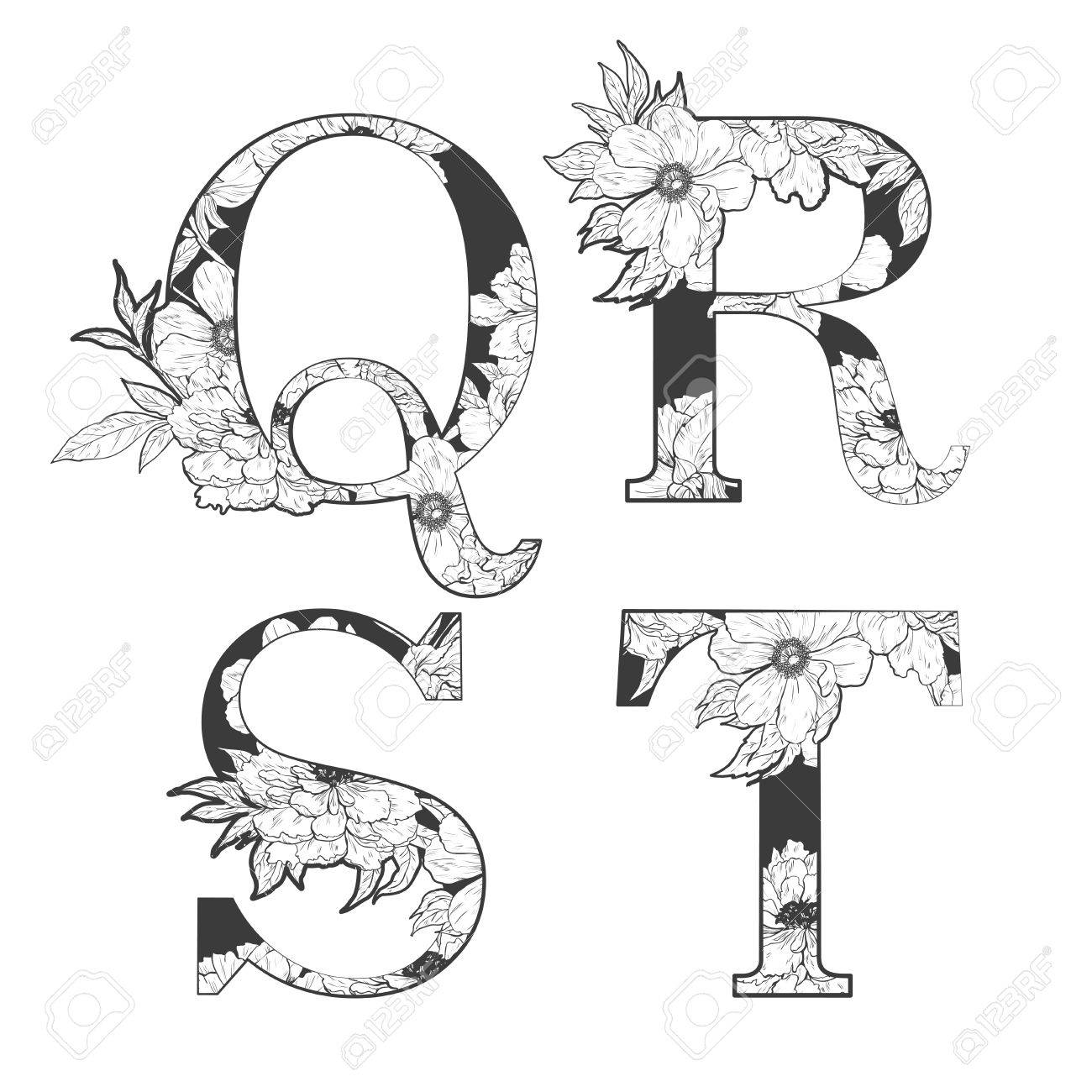 flower alphabet. Tattoo art, coloring books. Isolated on white background. Check my portfolio for other letters. - 52783002 flower alphabet. Tattoo art, coloring books. Isolated on white background. Check my portfolio for other letters. - 52783002