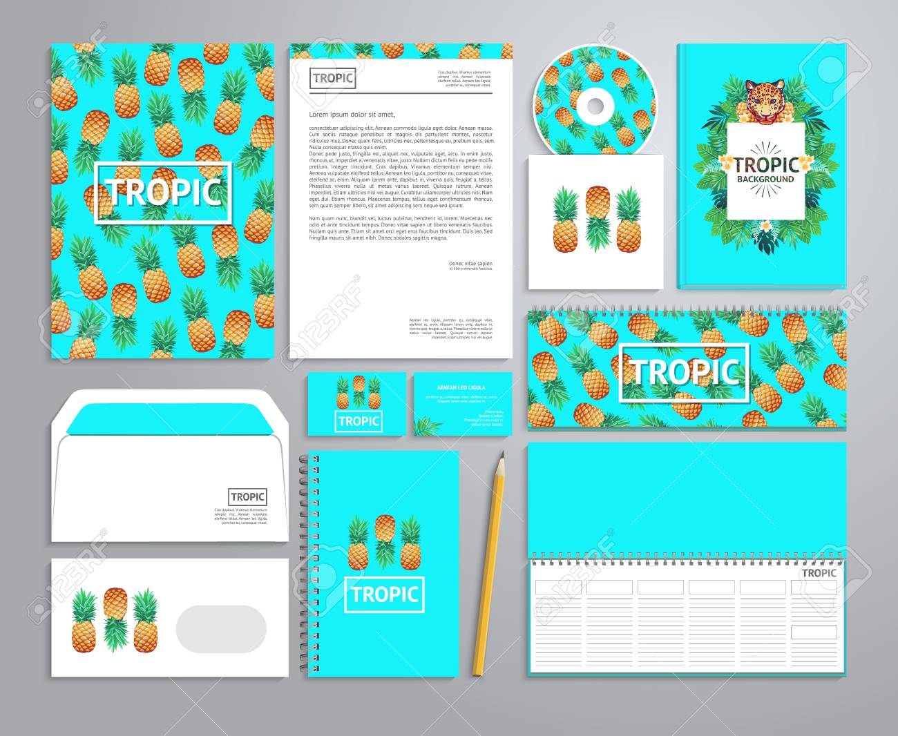 corporate identity templates in tropical style with notepad