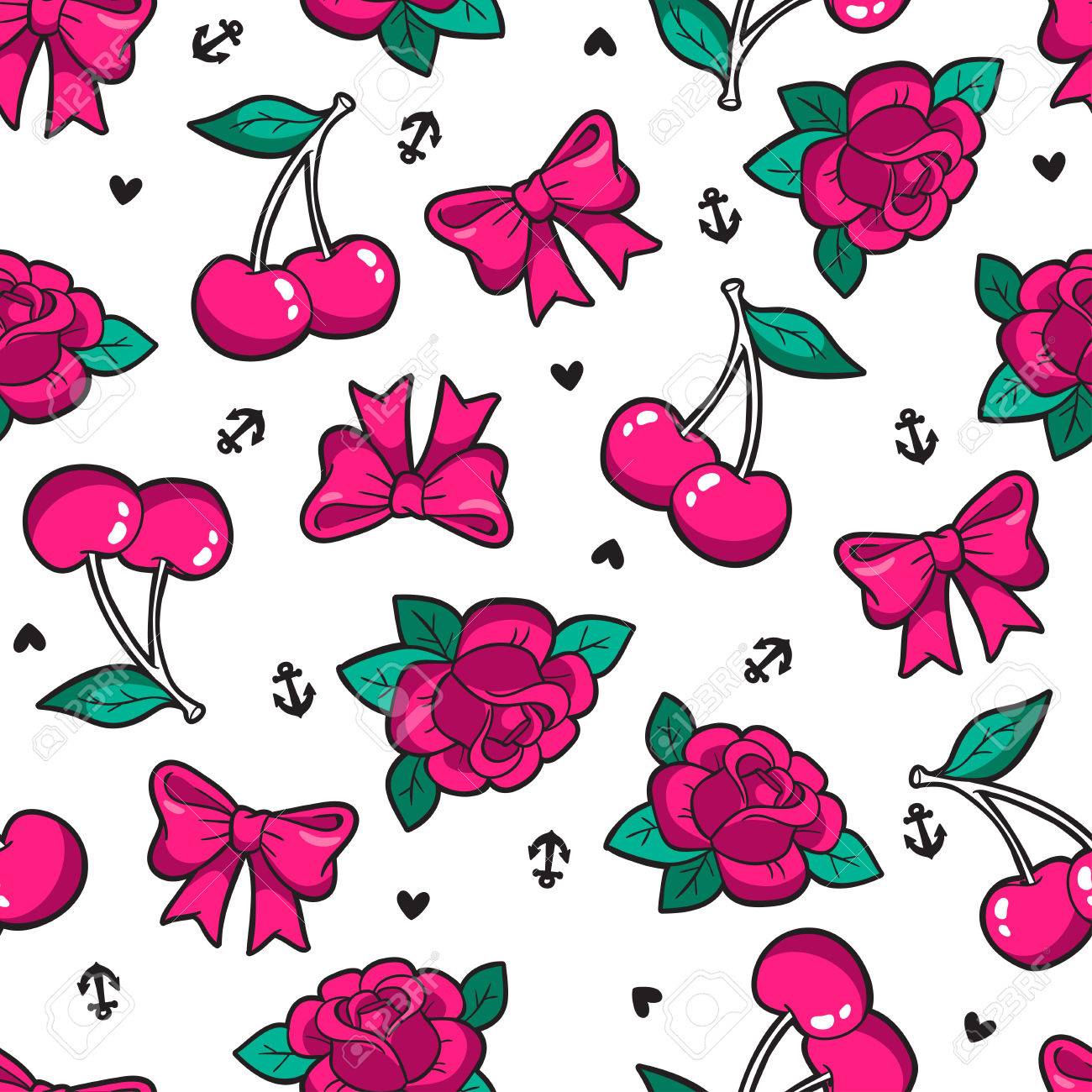 ロカビリー スタイルの古い学校のシームレスなパターン のイラスト素材 ベクタ Image ロカビリー スタイルの古い学校のシームレスなパターン のイラスト素材 ベクタ Image